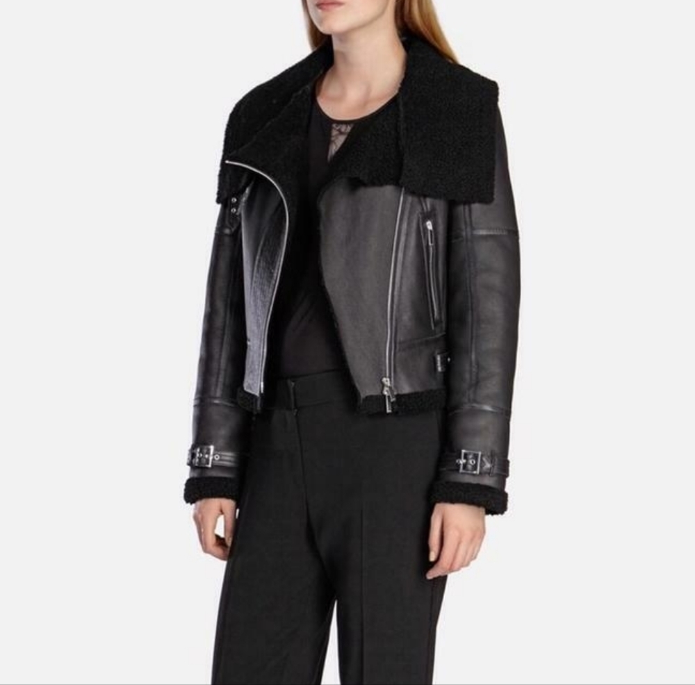 Karen Millen Atelier Black Genuine Leather and  Real Shearling jacket COAT❤️❤️